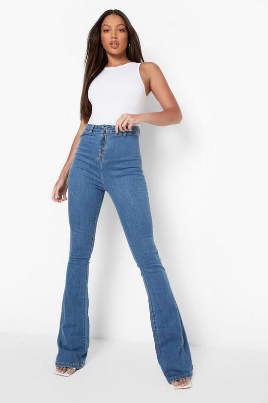 boohoo Tall Zip Front Stretch Skinny Flared Jeans 4