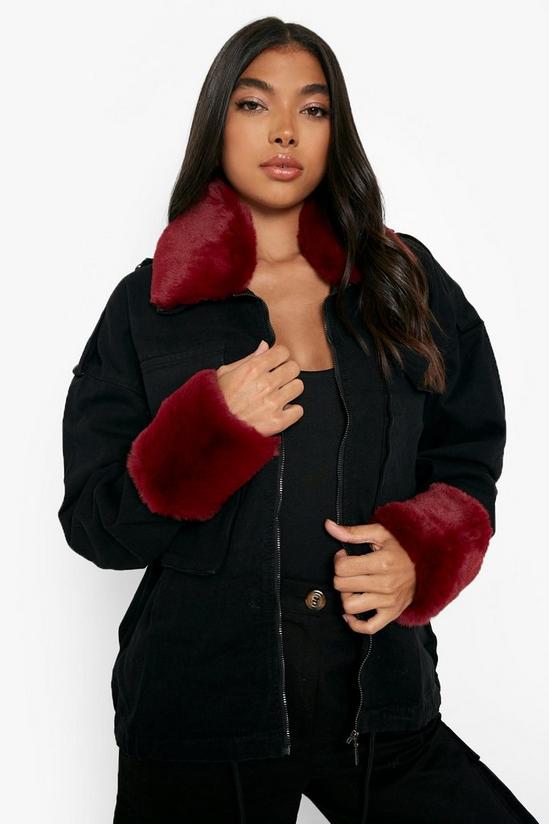 boohoo Tall Detachable Faux Fur Trim Denim Jacket 1