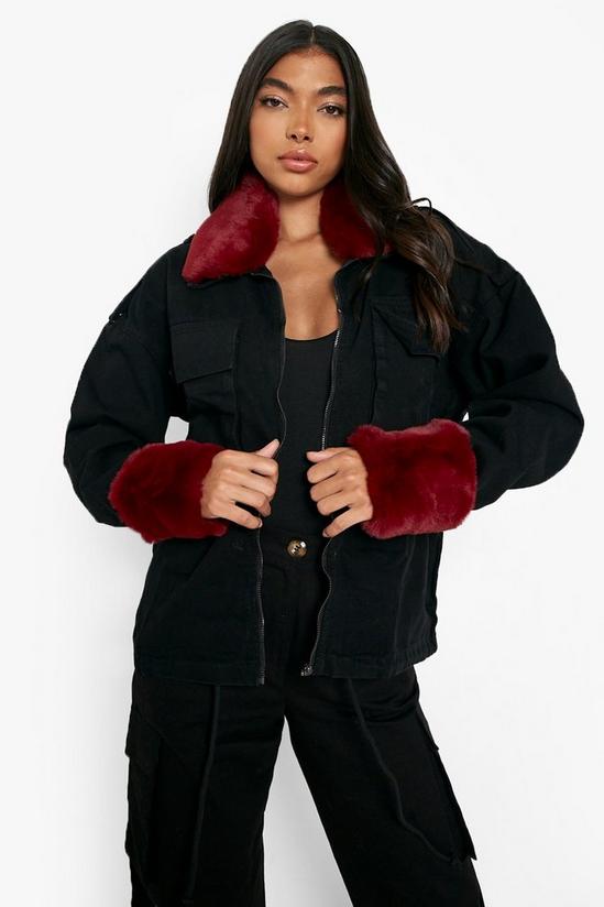 boohoo Tall Detachable Faux Fur Trim Denim Jacket 4