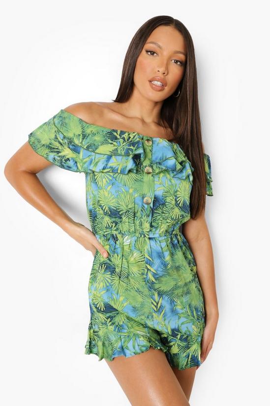 boohoo Tall Off The Shoulder Tropical Playsuit 1