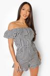 boohoo Tall Off The Shoulder Gingham Playsuit thumbnail 1