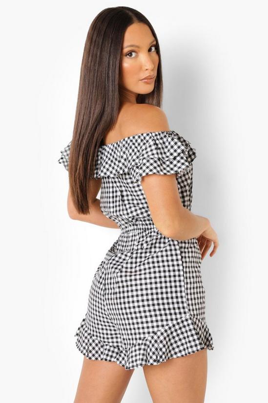 boohoo Tall Off The Shoulder Gingham Playsuit 2