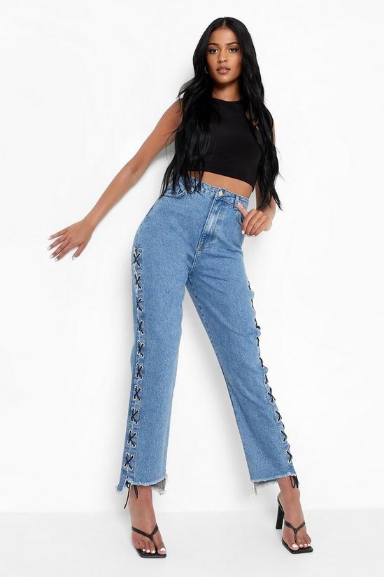 boohoo Tall Lace Up Side Straight Leg Jeans 1