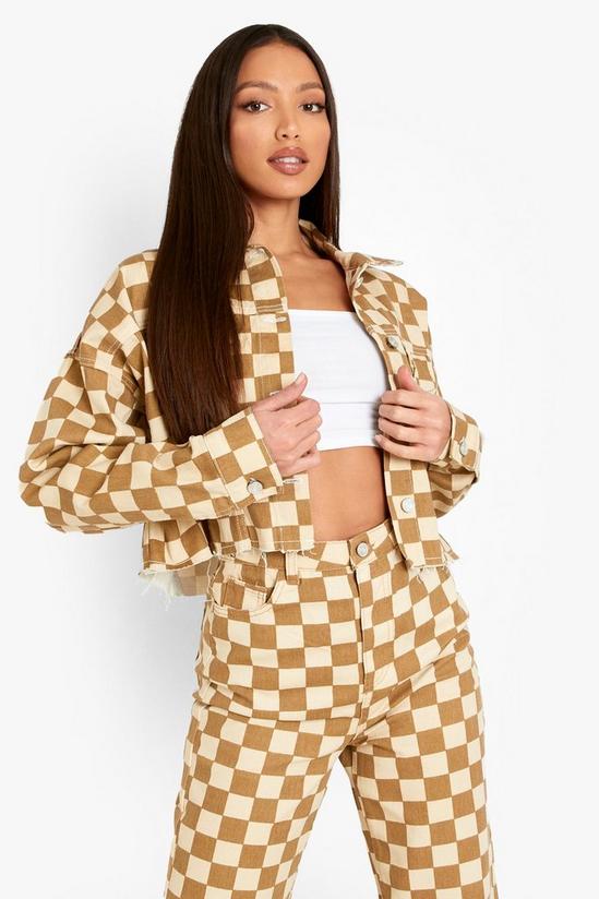 boohoo Tall Checkerboard Printed Denim Jacket 1