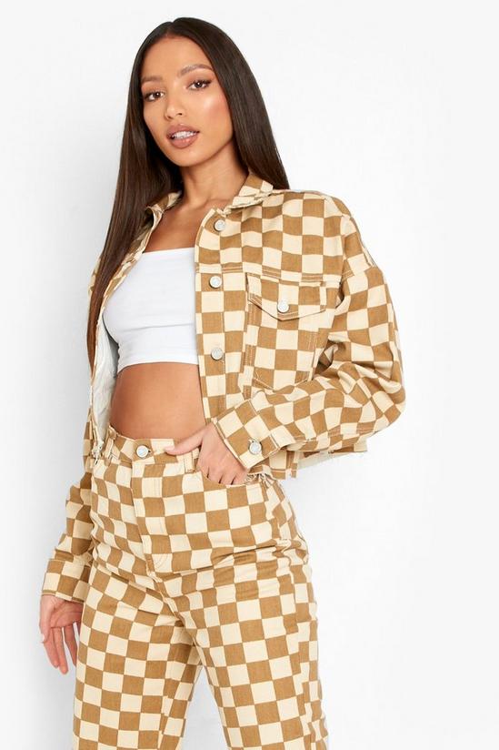 boohoo Tall Checkerboard Printed Denim Jacket 4