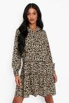 boohoo Tall Leopard Tiered Shirt Dress thumbnail 1