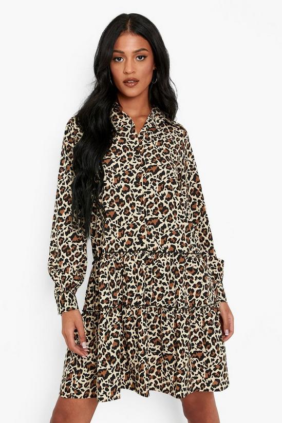 boohoo Tall Leopard Tiered Shirt Dress 1