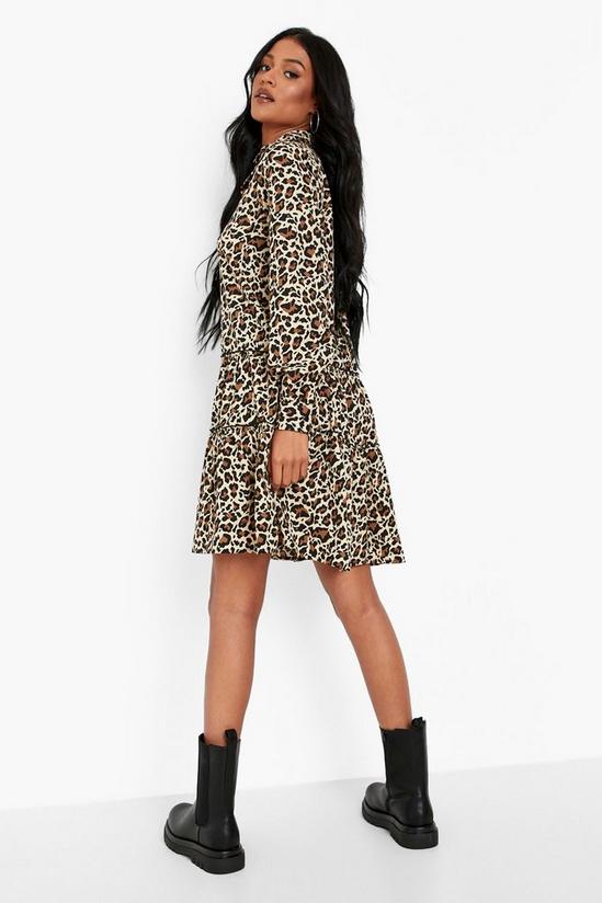 boohoo Tall Leopard Tiered Shirt Dress 2