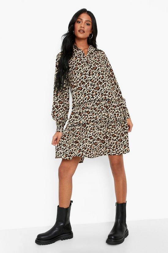 boohoo Tall Leopard Tiered Shirt Dress 3