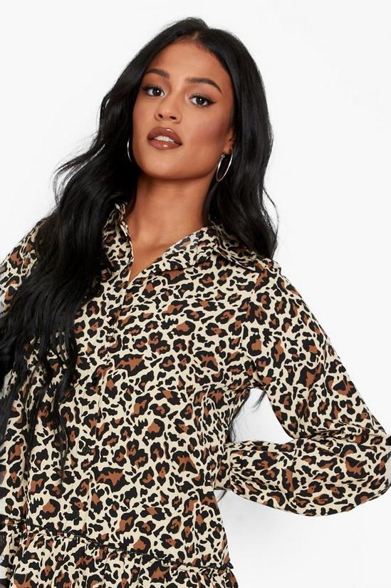 boohoo Tall Leopard Tiered Shirt Dress 4