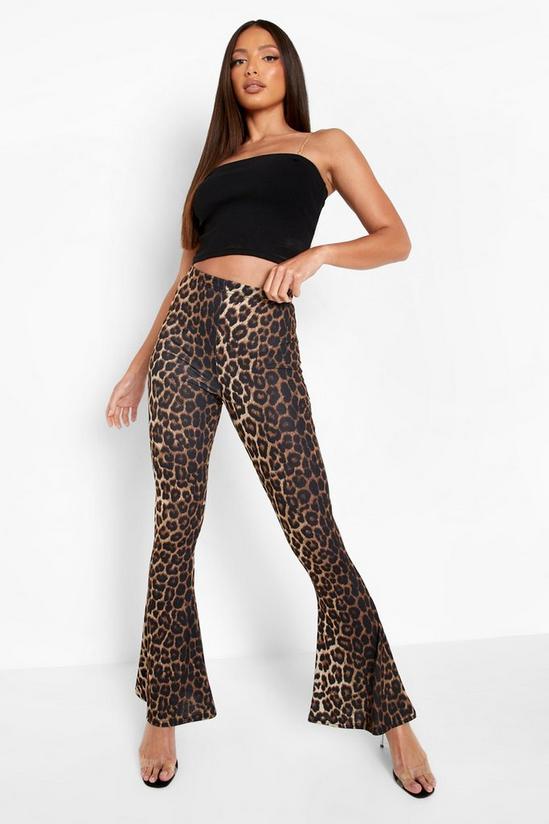 boohoo Tall Leopard Jersey Flares 1