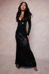 boohoo Tall Damask Sequin Plunge Maxi Dress thumbnail 3