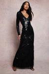 boohoo Tall Damask Sequin Plunge Maxi Dress thumbnail 4