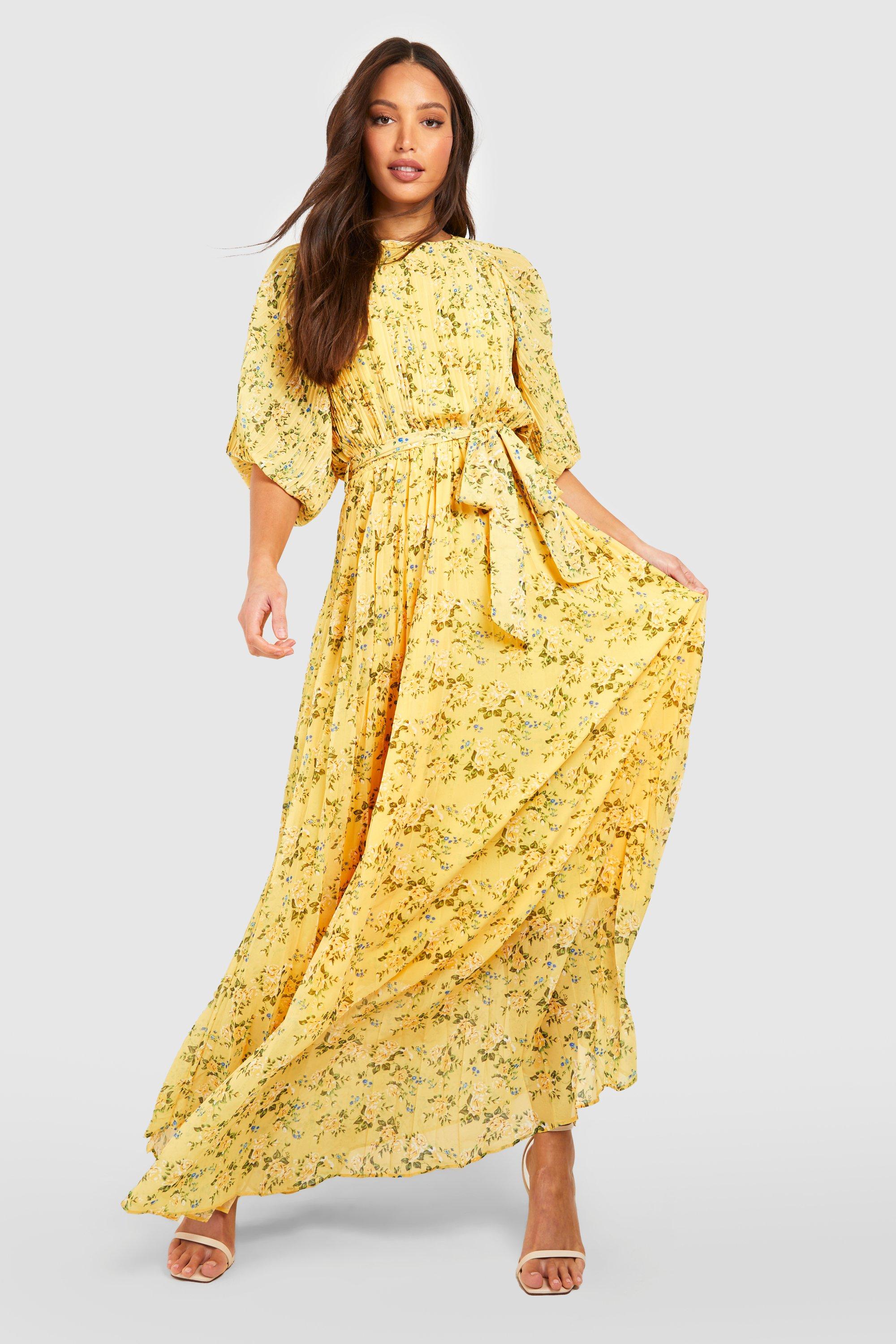 Tall Pleated Puff Sleeve Floral Maxi Dress
