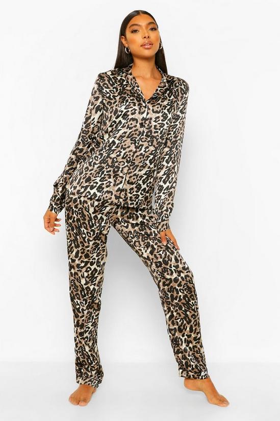 boohoo Tall Satin Leopard Print Pyjama Trouser Set 3