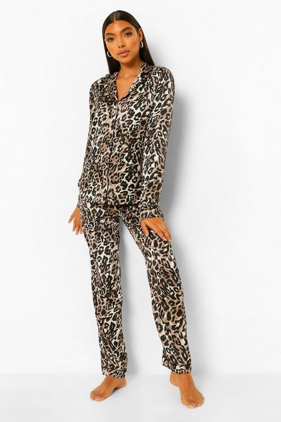 boohoo Tall Satin Leopard Print Pyjama Trouser Set 4