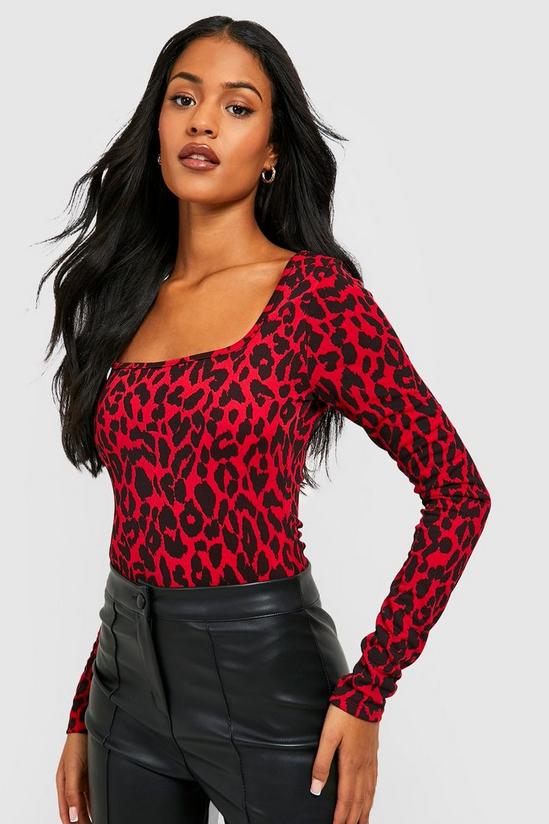boohoo Tall Square Neck Leopard Print Bodysuit 1