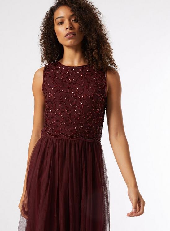 Dorothy Perkins **Showcase Tall Burgundy Embellished Tulle Maxi Dr 1