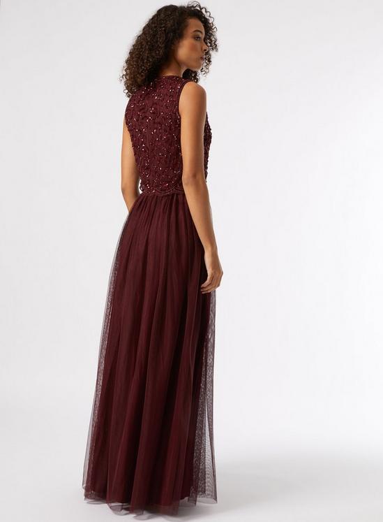 Dorothy Perkins **Showcase Tall Burgundy Embellished Tulle Maxi Dr 3