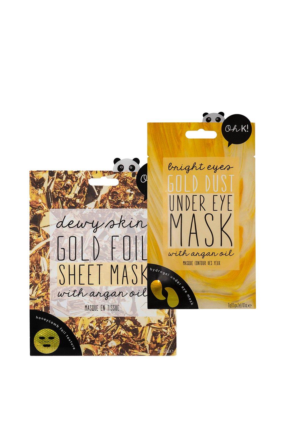dewy skin gold foil sheet mask & gold dust under eye mask - 2 piece set