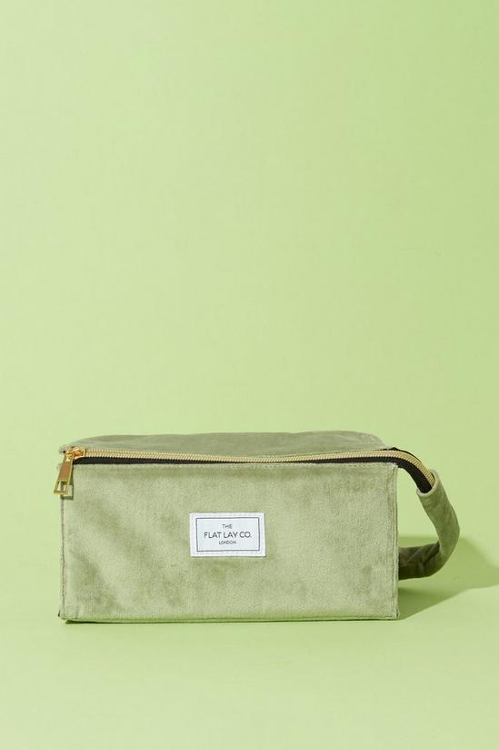 The Flat Lay Co Sage Velvet Open Flat Makeup Box Bag 1