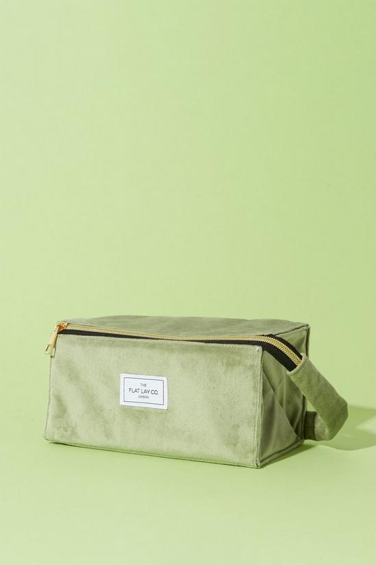 The Flat Lay Co Sage Velvet Open Flat Makeup Box Bag 2