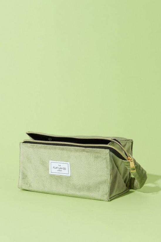 The Flat Lay Co Sage Velvet Open Flat Makeup Box Bag 3