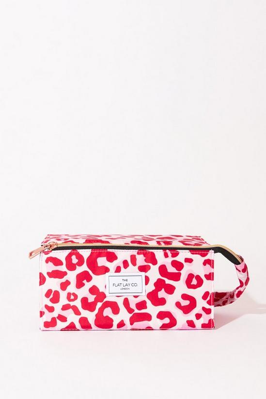The Flat Lay Co Pink Leopard Open Flat Makeup Box Bag 1