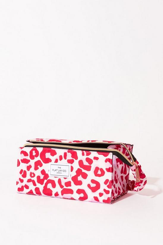 The Flat Lay Co Pink Leopard Open Flat Makeup Box Bag 3