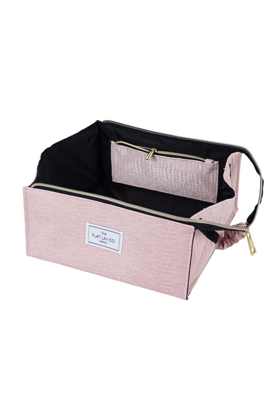 The Flat Lay Co Pink Croc Open Flat Makeup Box Bag 2