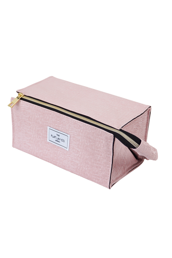 The Flat Lay Co Pink Croc Open Flat Makeup Box Bag 3