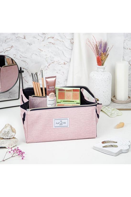 The Flat Lay Co Pink Croc Open Flat Makeup Box Bag 5