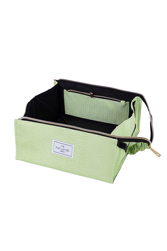 The Flat Lay Co Green Croc Open Flat Makeup Box Bag 2