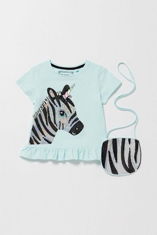 Blue Zoo Girls Sequin Zebra Tee & Bag 1