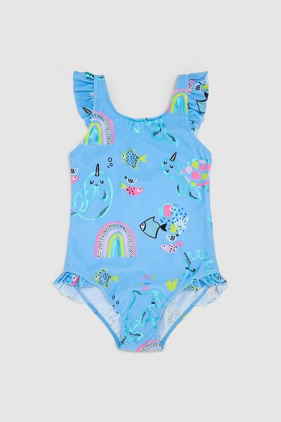 Blue Zoo Girls Pale Blue Seahorse Swimsuit 1