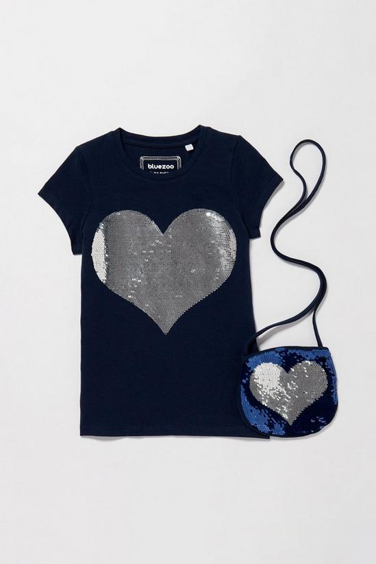 Blue Zoo Girls Sequin Heart Tee And Bag 1