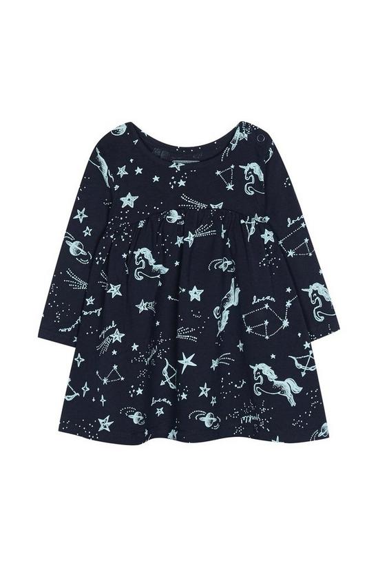 Blue Zoo Baby Girls Navy Unicorn Print Dress 1