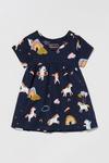 Blue Zoo Baby Girls Navy Unicorn Print Cotton Dress thumbnail 1
