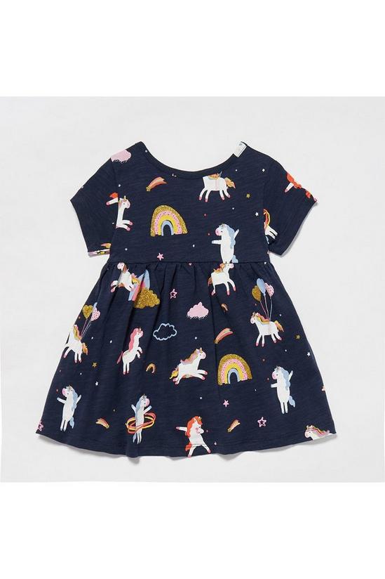 Blue Zoo Baby Girls Navy Unicorn Print Cotton Dress 2