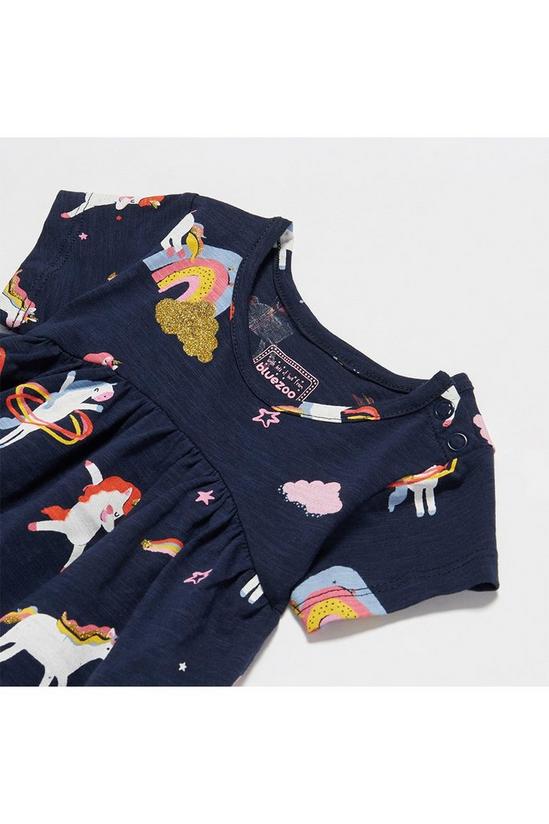 Blue Zoo Baby Girls Navy Unicorn Print Cotton Dress 3