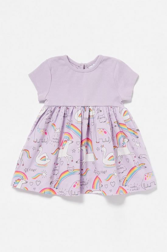 Blue Zoo Baby Girls Lilac Unicorn Print Cotton Dress 1