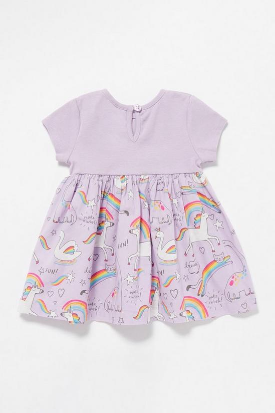 Blue Zoo Baby Girls Lilac Unicorn Print Cotton Dress 2