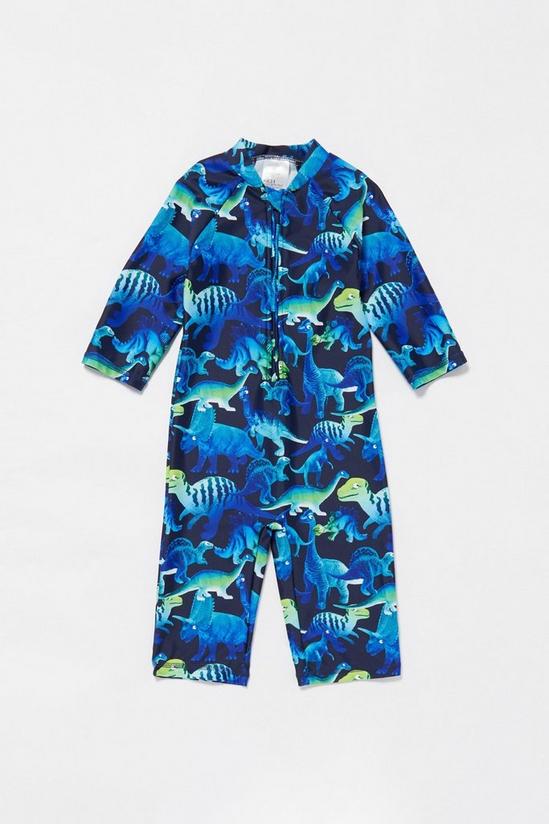 Blue Zoo Boys Blue Dinosaur Print Sun Safe Suit 1