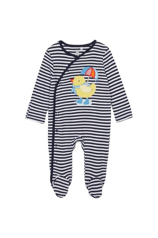 Blue Zoo Babies Navy Striped Duck Applique Sleepsuit 1