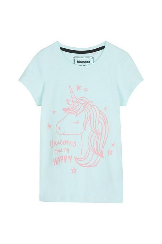 Blue Zoo Girls Aqua Happy Unicorns Slogan T-Shirt 1