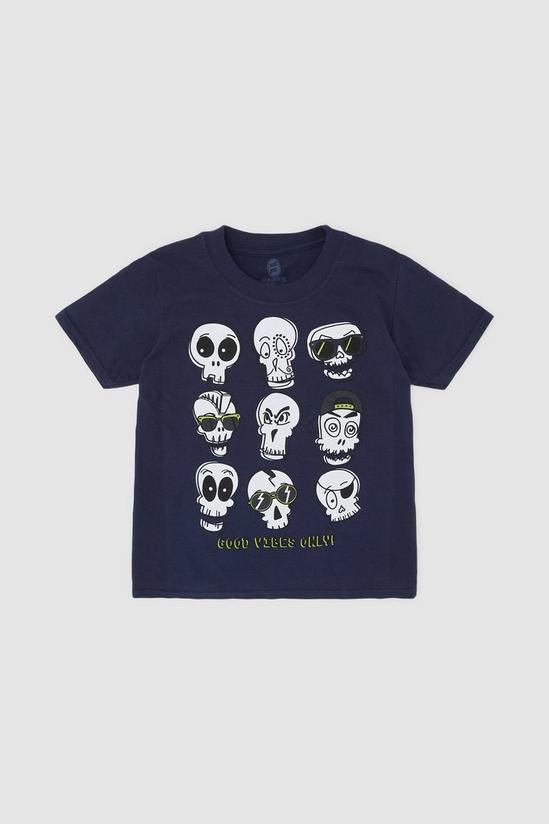 Blue Zoo Boys Skull Faces Short Sleeved Tee 1