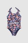 Blue Zoo Younger Girls Navy Floral Cut Out Swimsuit thumbnail 1