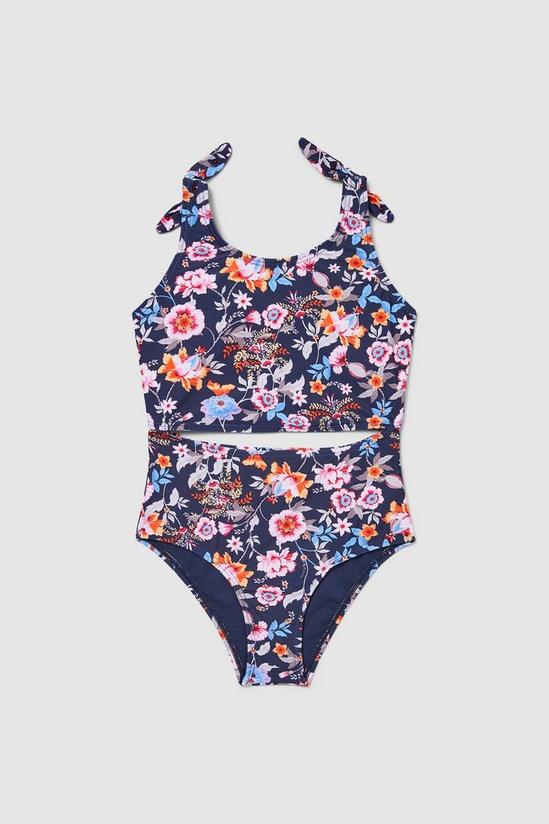 Blue Zoo Younger Girls Navy Floral Cut Out Swimsuit 1