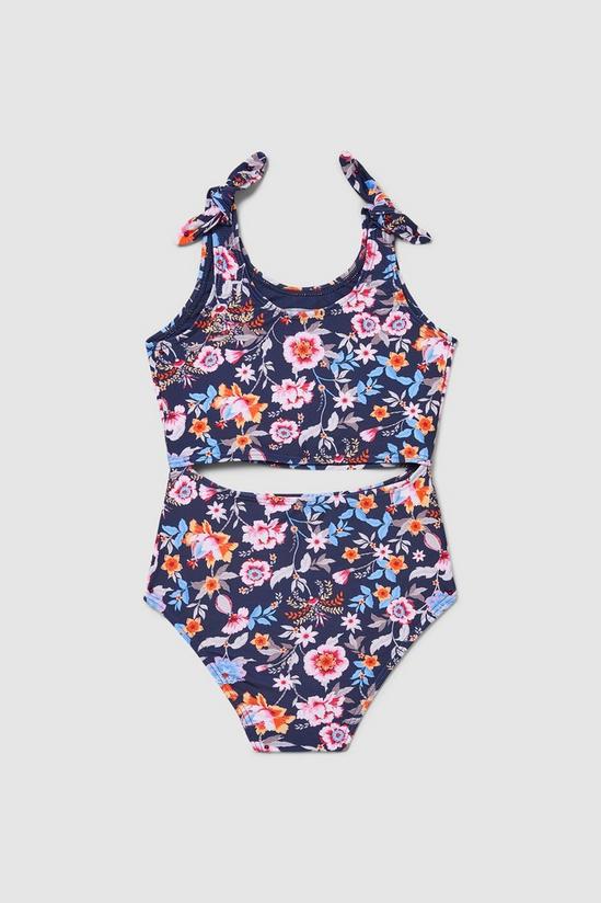 Blue Zoo Younger Girls Navy Floral Cut Out Swimsuit 2